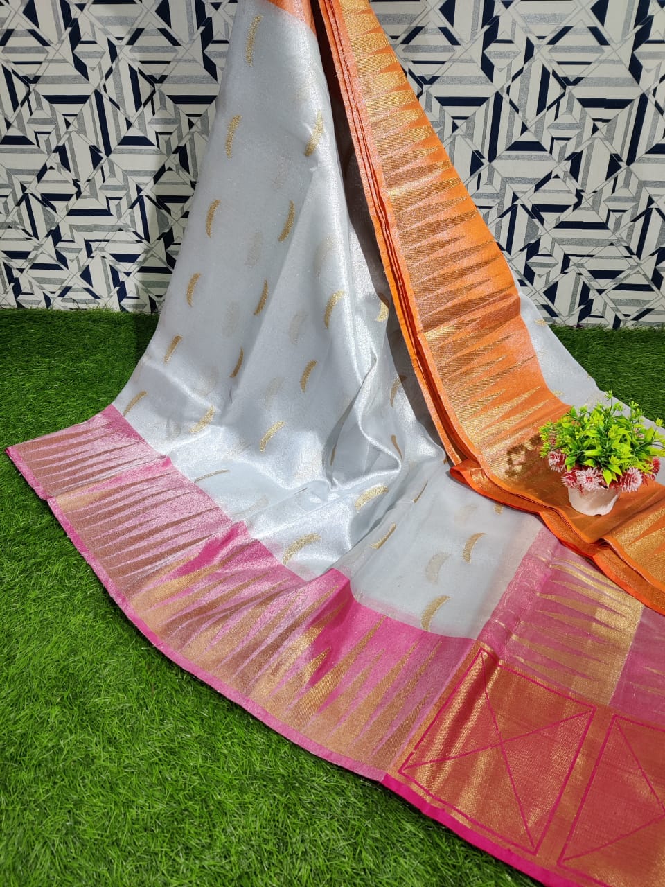 Banarasi tissue soft silk saree with booti weaving, tassels and designer rich pallu for festive wear
