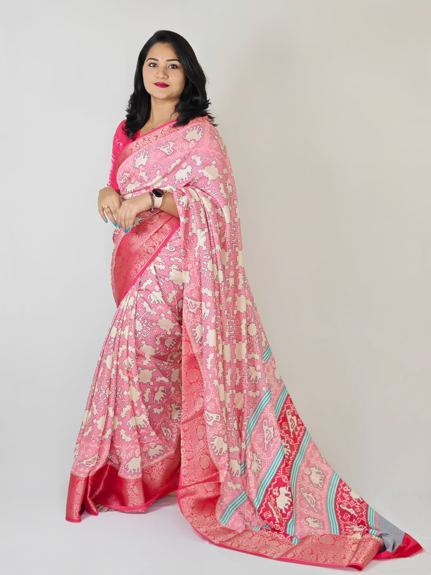 Premium Crepe Silk Printed Saree with Weaving Viscose Border and Running Blouse