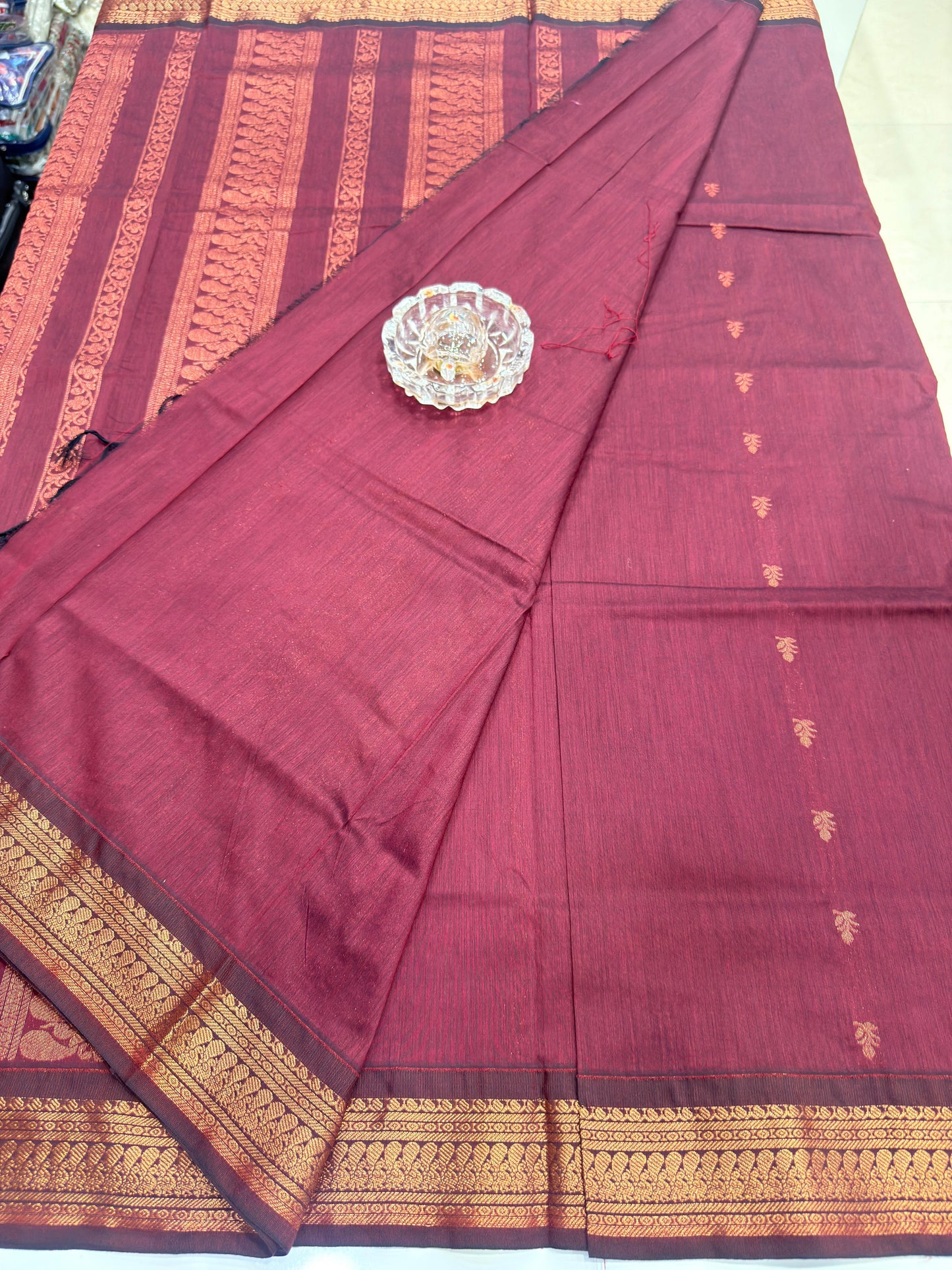 Kalyani Cotton Saree for Women with Zari Woven Border, Traditional Stripe Pallu and Tassel Detailing