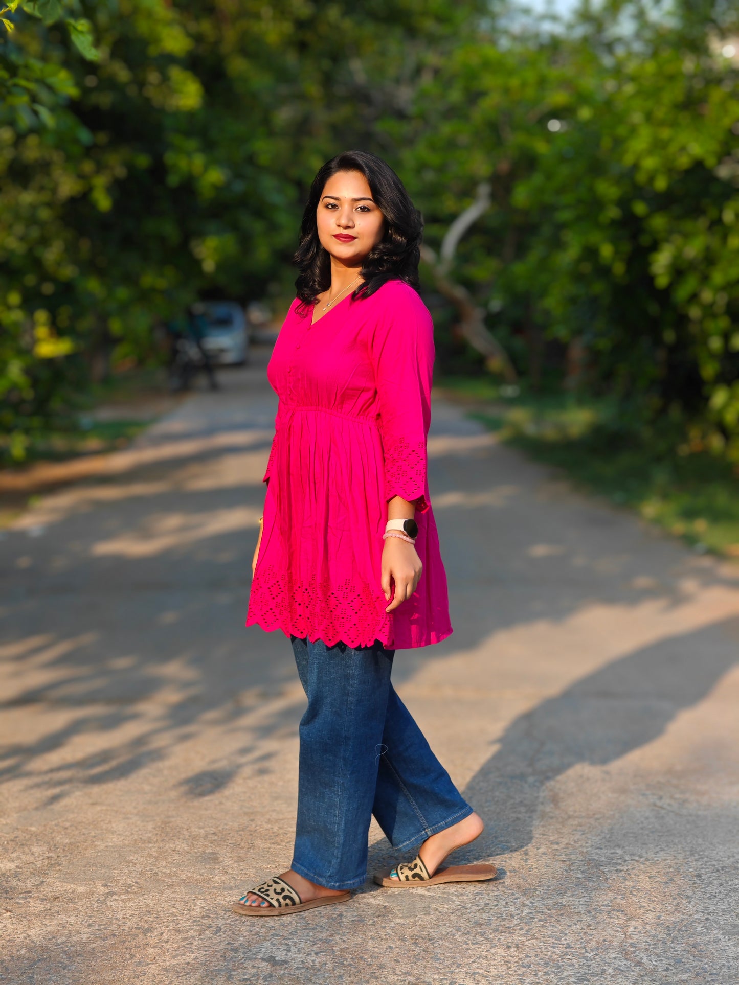 Rich Cotton Tunic for Women with Embroidered Detailing and Flared Hem – S to 3XL