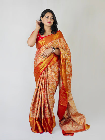 Kanjivaram Silk Saree with Mina Weaving, Nylon Zari Border, Rich Pallu and Blouse Piece
