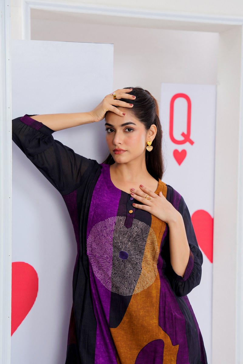 Cotton Kurti Pant Set for Women, Printed Kurta with Straight Pants