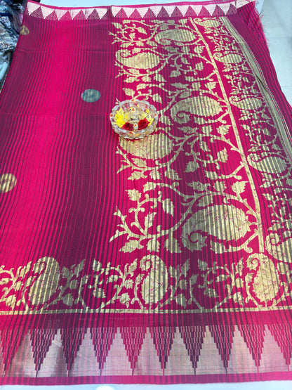 Printed Silk Blend Saree for Women with Temple Border and Traditional Ethnic Design