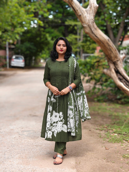 Cotton Straight Kurta Pant Dupatta Suit Set with Print and Pintex Detailing – Women’s Sizes 38 to 44