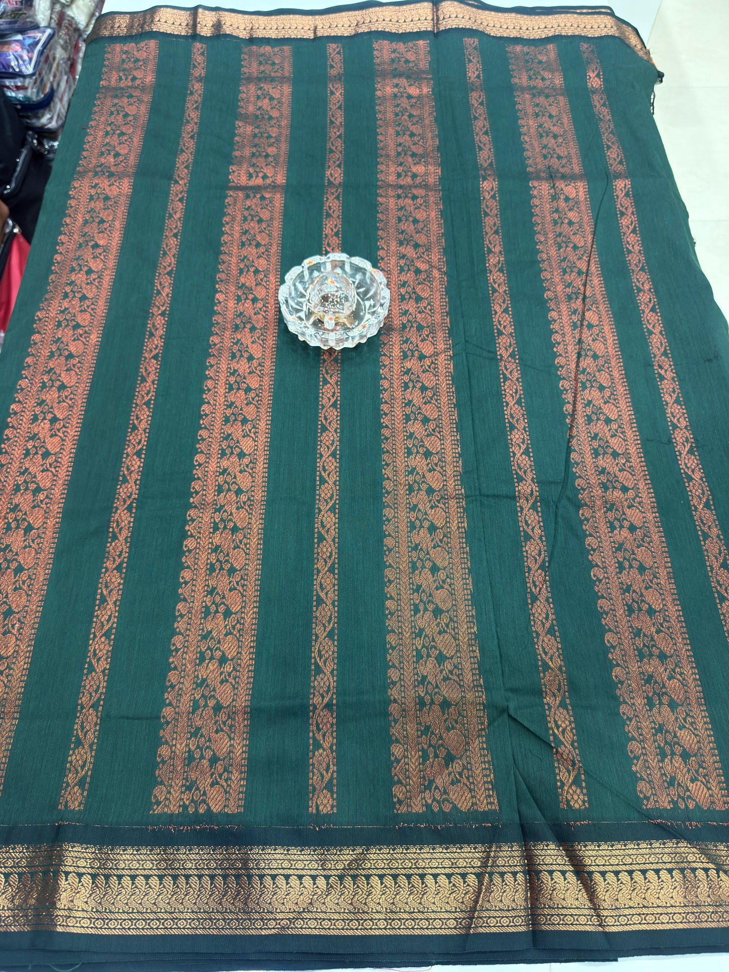 Kalyani Cotton Saree for Women with Zari Woven Border, Traditional Stripe Pallu and Tassel Detailing