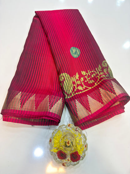 Printed Silk Blend Saree for Women with Temple Border and Traditional Ethnic Design