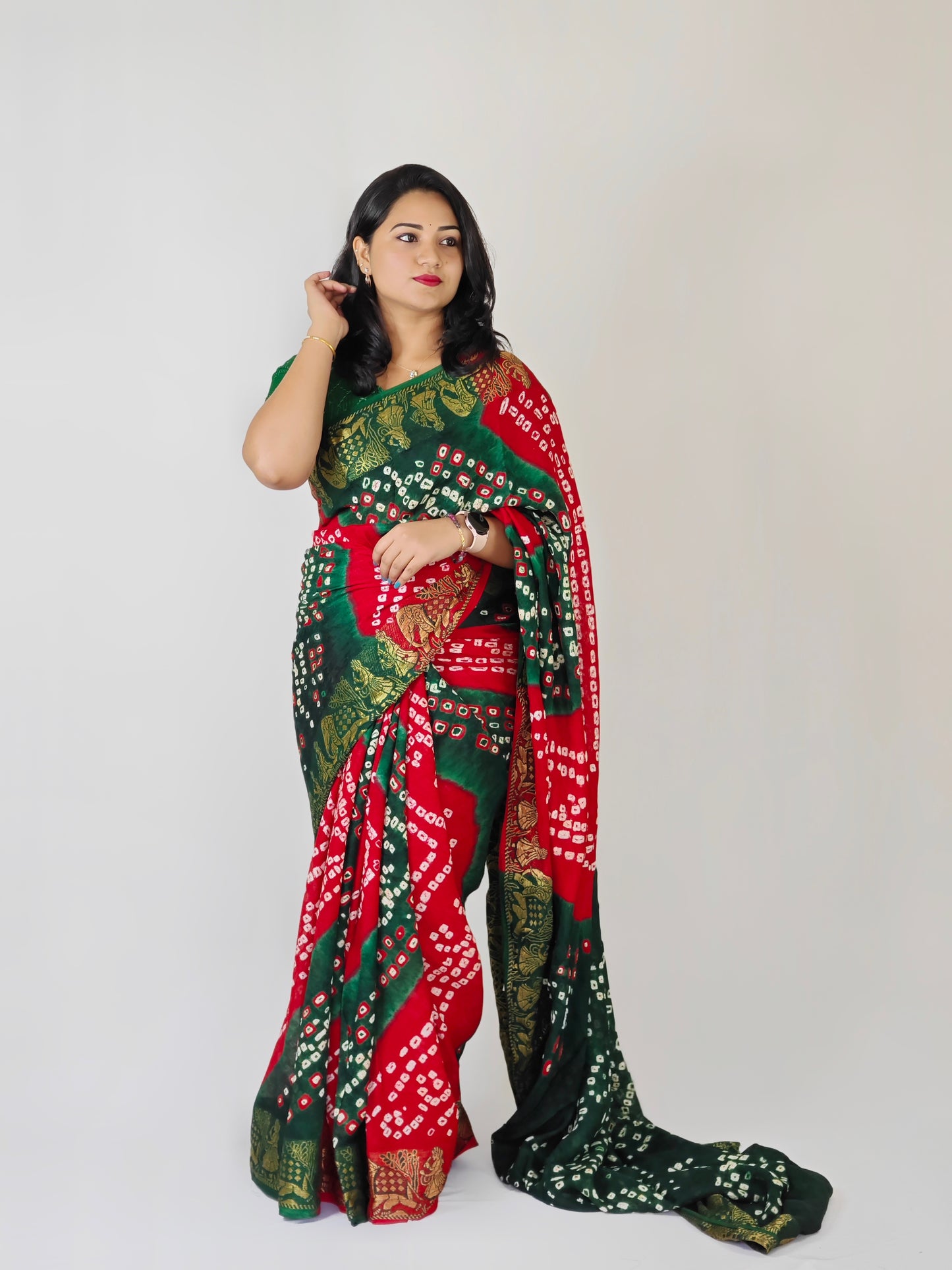 Art Silk Bandhani Saree with Hand Bandhej Work and Running Blouse – Festive Wear for Women