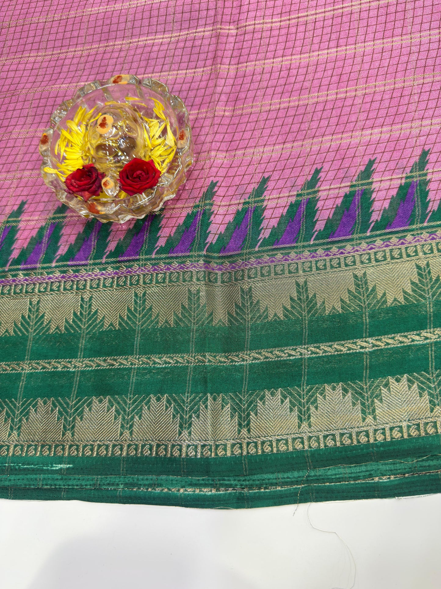 Silk Blend Saree for Women with Temple and Folk Motif Border Traditional Design