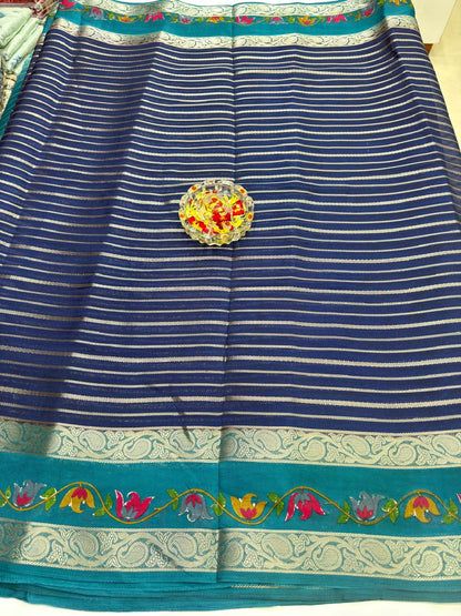 Munga Crape Silk Saree for Women with Contrast Woven Border and Traditional Stripe Design
