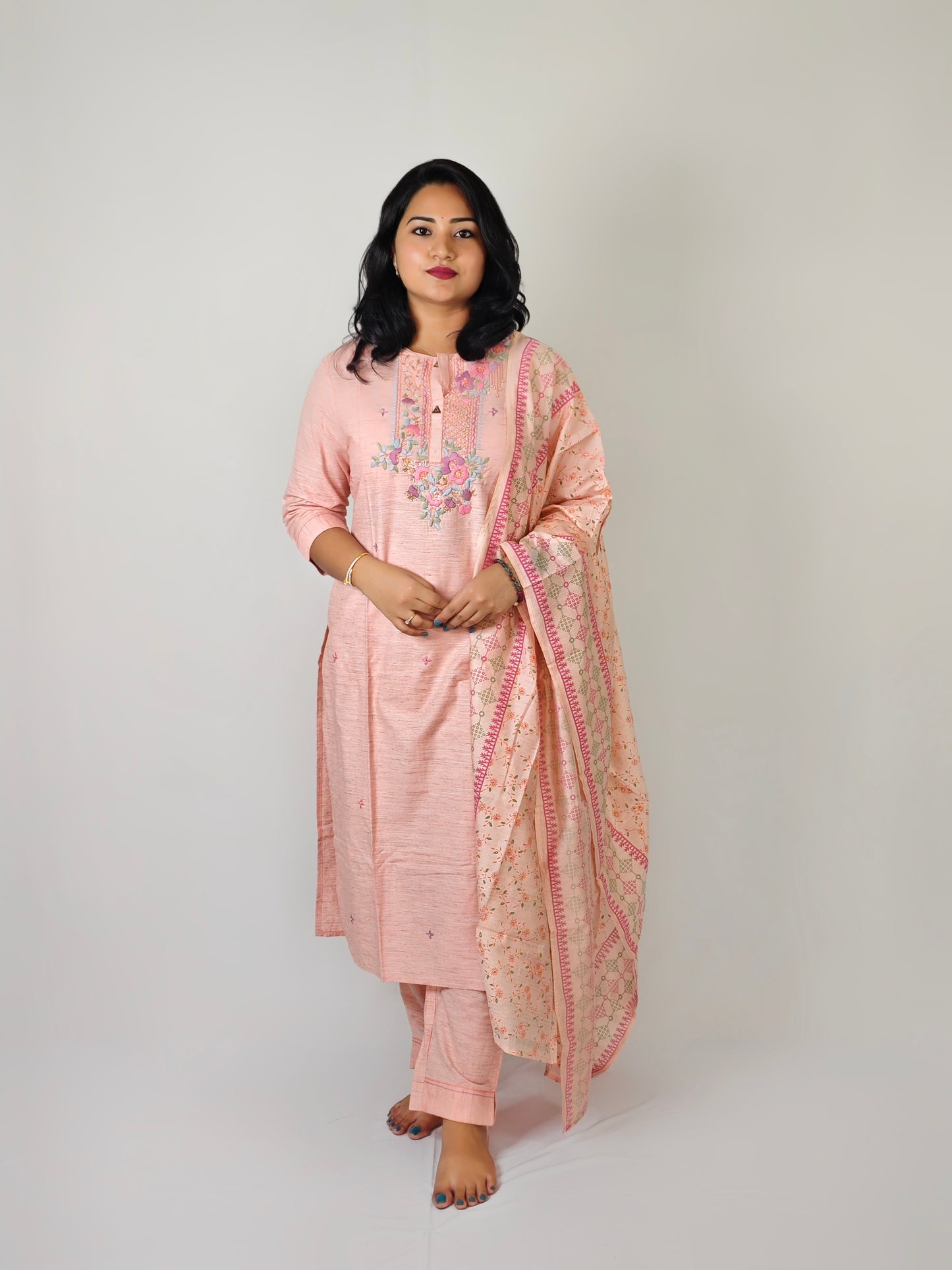 Cotton Flex Kurta Pant Dupatta Set with Handwork and Screen Print Dupatta – Women’s M to 3XL