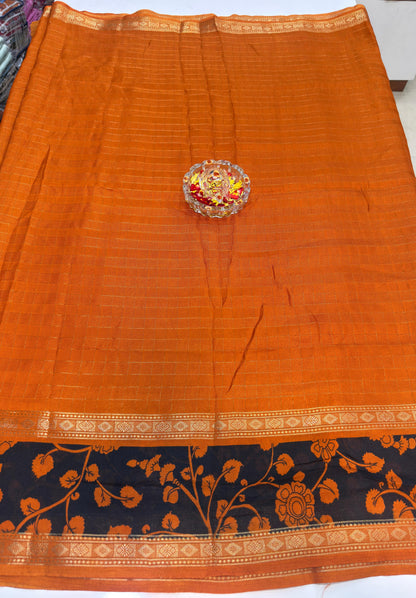 Semi Mysore Georgette Blend Saree for Women with Woven Border and Traditional Printed Design