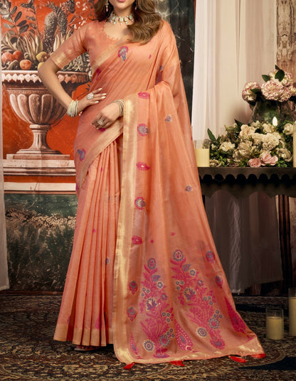 Puri Cotton Zari Border Saree with Fancy Tassels and Blouse for Women