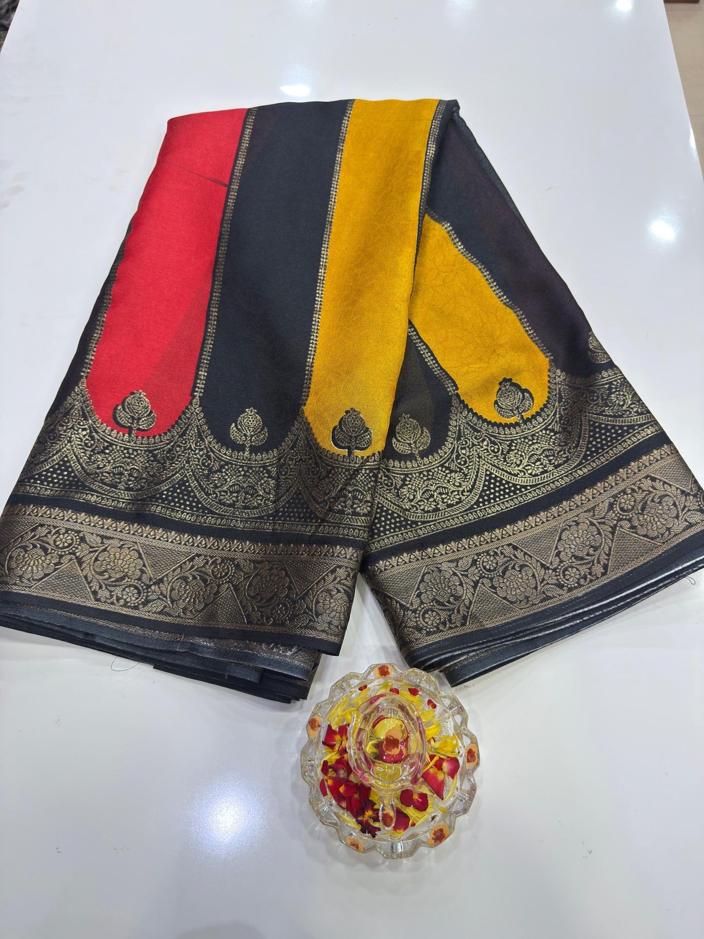 Silk Blend Saree for Women with Heavy Woven Border and Traditional Ethnic Design