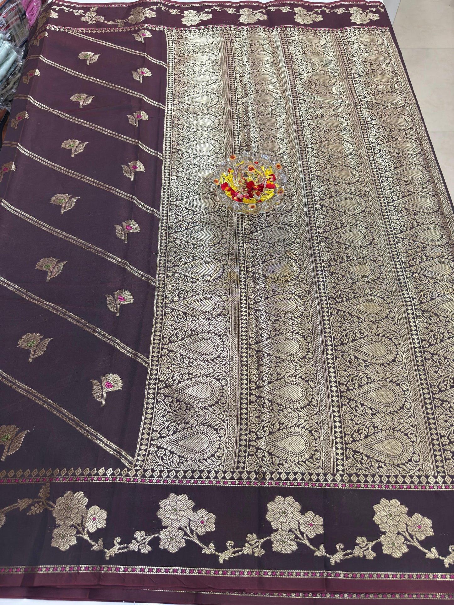 Banarasi Semi Katan Silk Saree for Women with Gold Zari Weaving, Meenakari Border and Blouse Piece