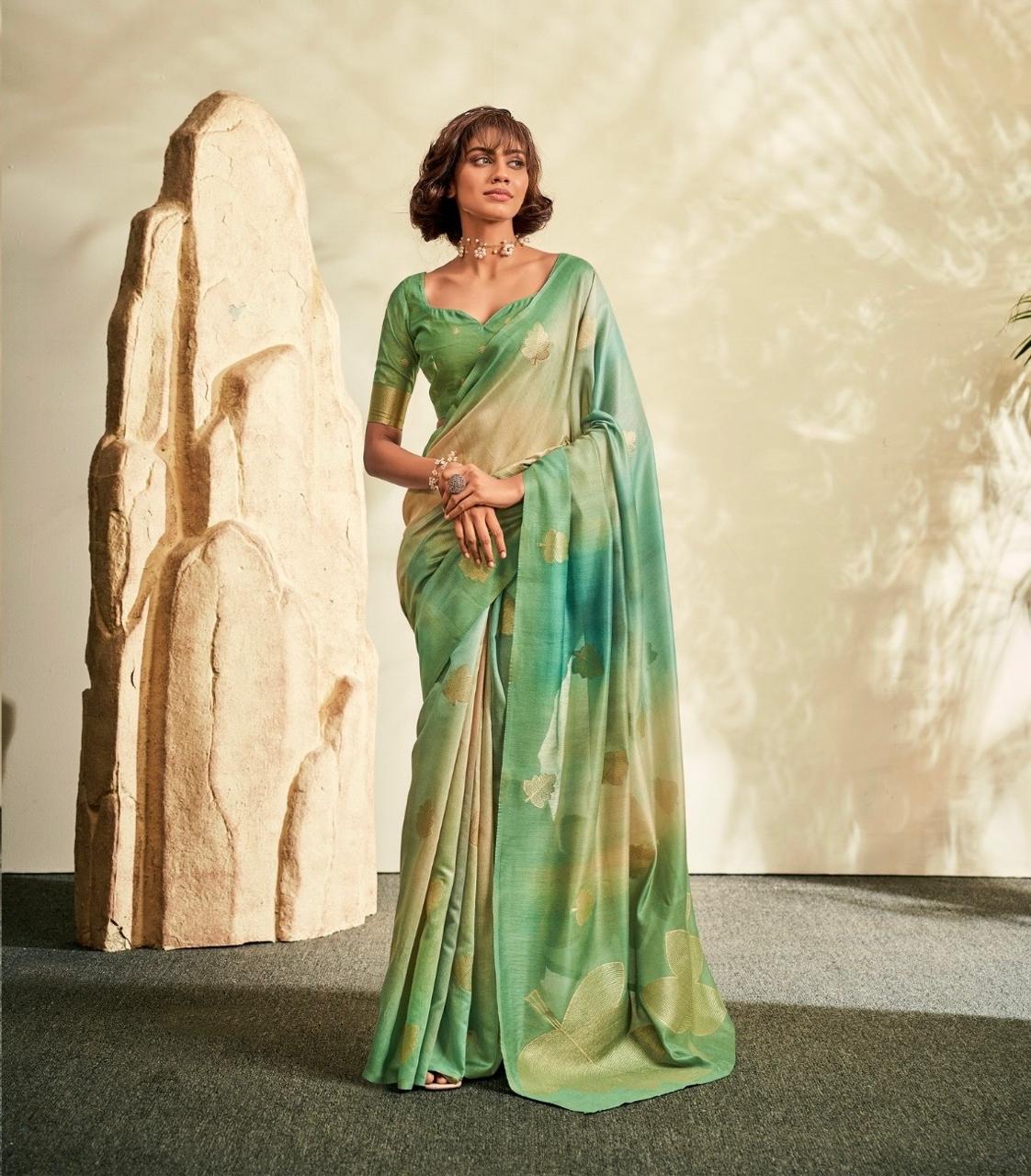 Soft Handloom style Silk Saree with Zari Leaf Weaving and Gradient Shading – Festive Wear Saree for Women