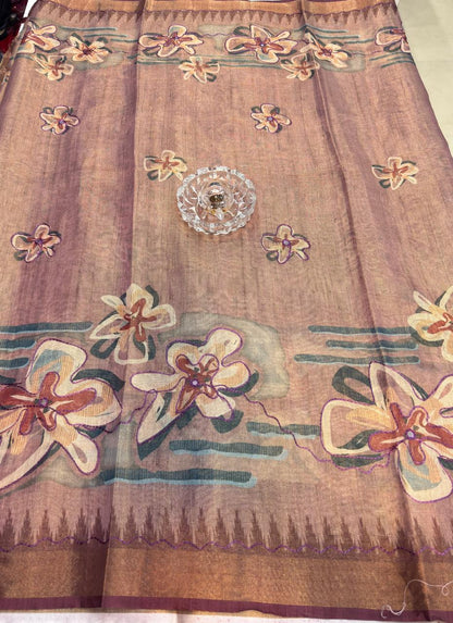 Erode Cotton Printed Saree with Aari Work and Tassel Pallu with Blouse Piece for Women
