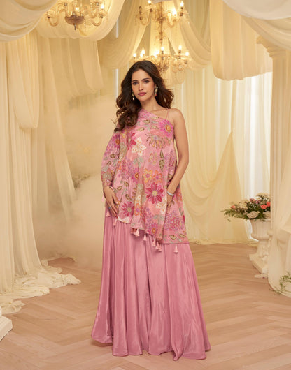 Designer Viscose Crepe Embroidered Kaftan Style Palazzo Set for Women with Blouse