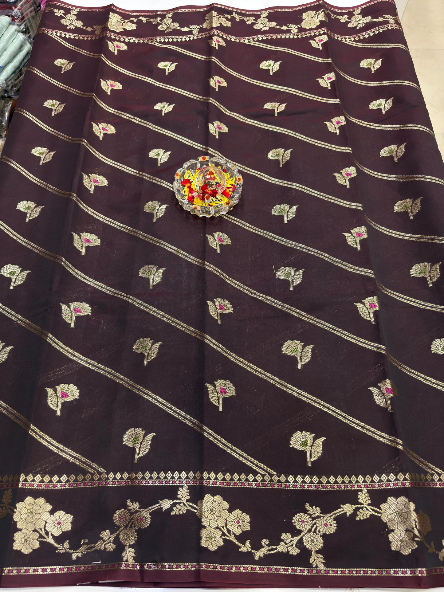 Banarasi Semi Katan Silk Saree for Women with Gold Zari Weaving, Meenakari Border and Blouse Piece