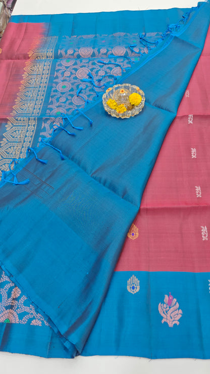 Pure Handloom Silk Saree with Heritage Contrast Pallu and Woven Motifs