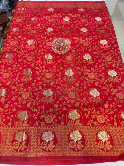 Soft Dola Silk Meenakari Woven Saree with Rich Pallu, Zari Floral Border and Tassels for Women