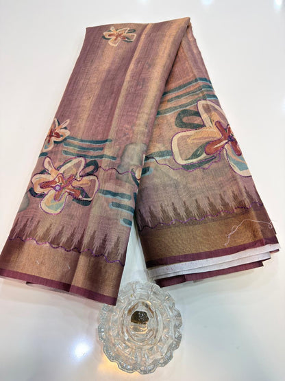 Erode Cotton Printed Saree with Aari Work and Tassel Pallu with Blouse Piece for Women