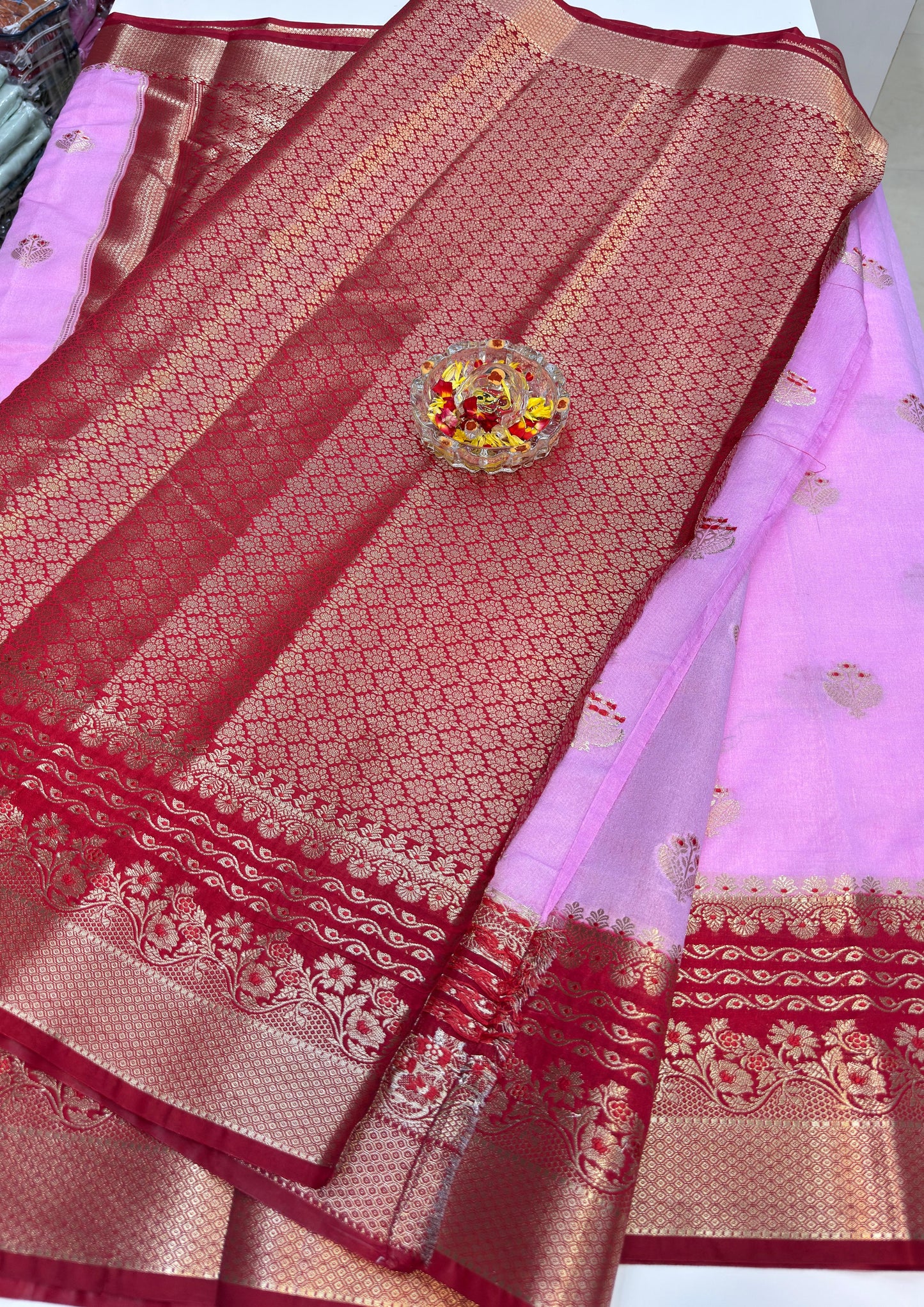 Banarasi Semi RW Mango Silk Saree for Women with Zari Buta, Contrast Border, Designer Pallu and Brocade Blouse