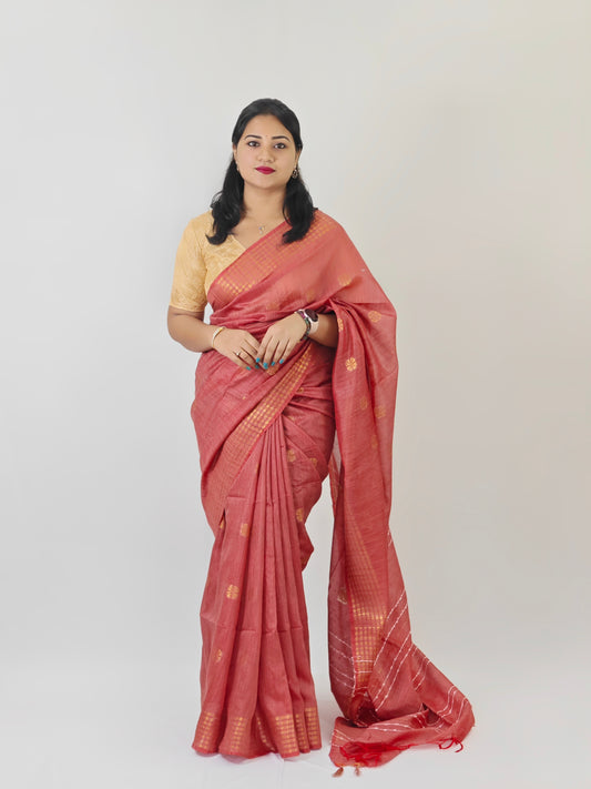 Muga Silk Saree with Sequence Pallu, Weaving Butta Design and Blouse Piece for Women