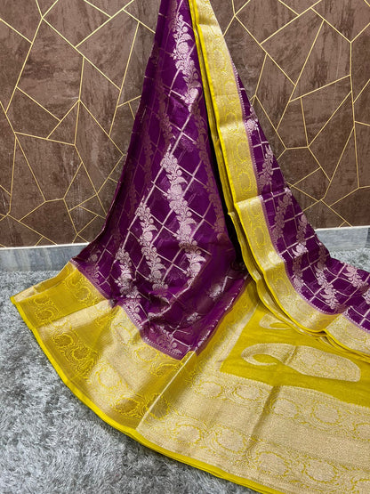 Women’s Banarasi Semi-Georgette Silk Saree with Brocade Motifs and Designer Rich Pallu