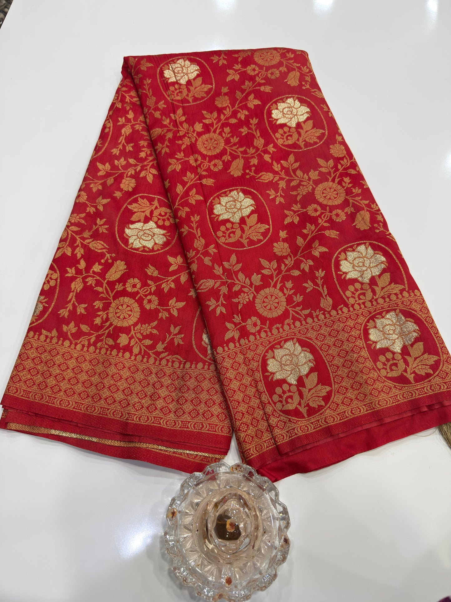 Soft Dola Silk Meenakari Woven Saree with Rich Pallu, Zari Floral Border and Tassels for Women