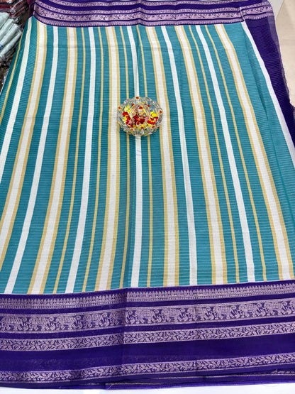 Munga Crape Silk Saree for Women with Contrast Woven Border and Traditional Stripe Design