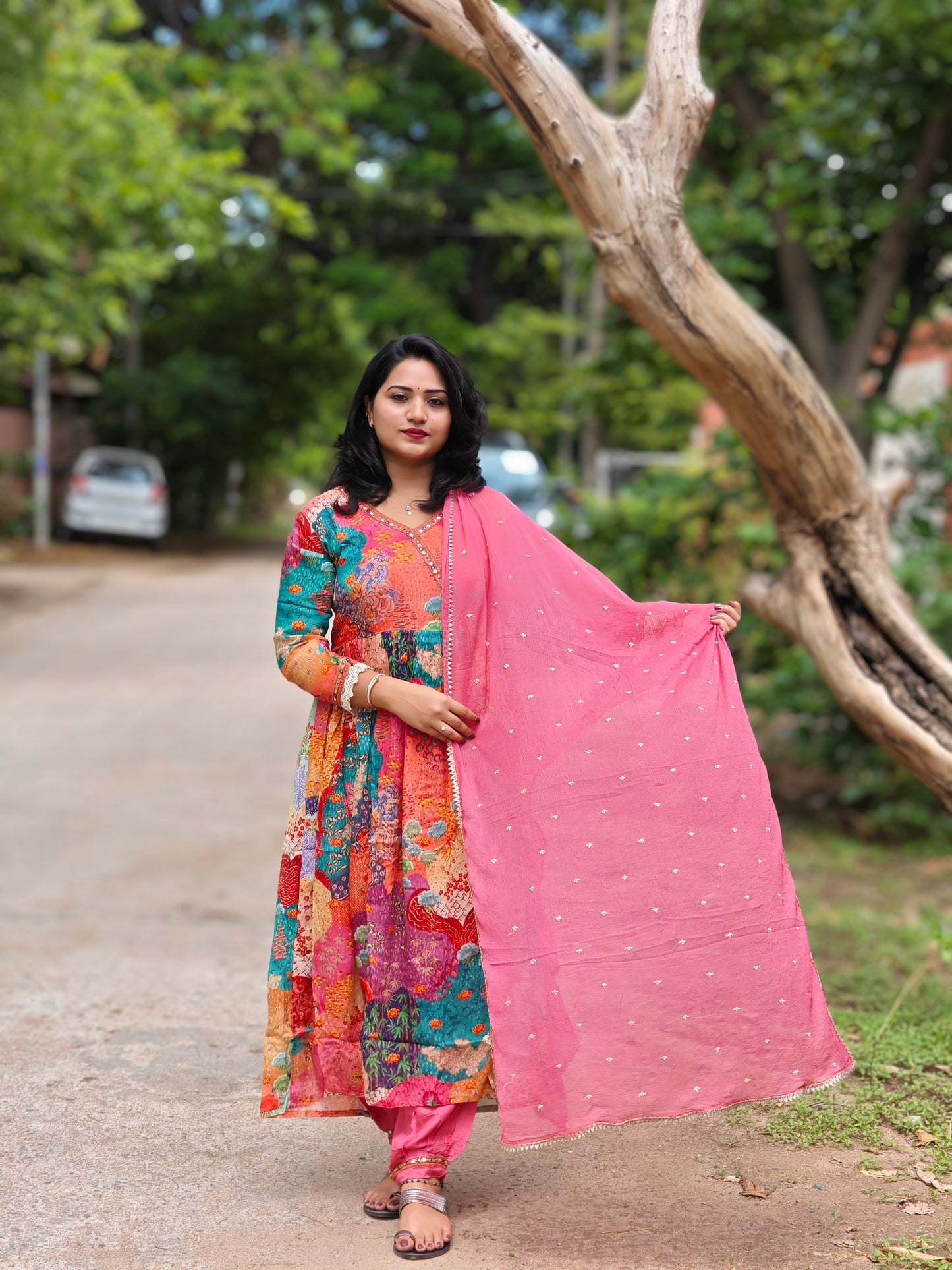 Chinnon Anarkali Kurta with Silk Afghani Pant and Chiffon Nazneen Dupatta – Women’s Sizes 36 to 44