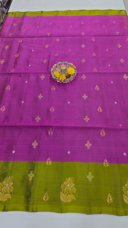 Pure Handloom Silk Saree with Heritage Contrast Pallu and Woven Motifs