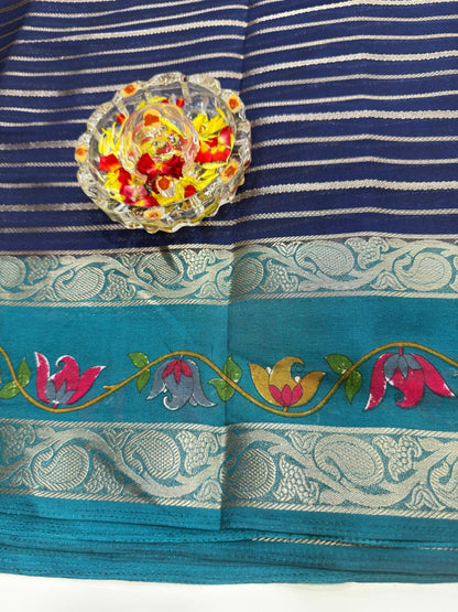 Munga Crape Silk Saree for Women with Contrast Woven Border and Traditional Stripe Design