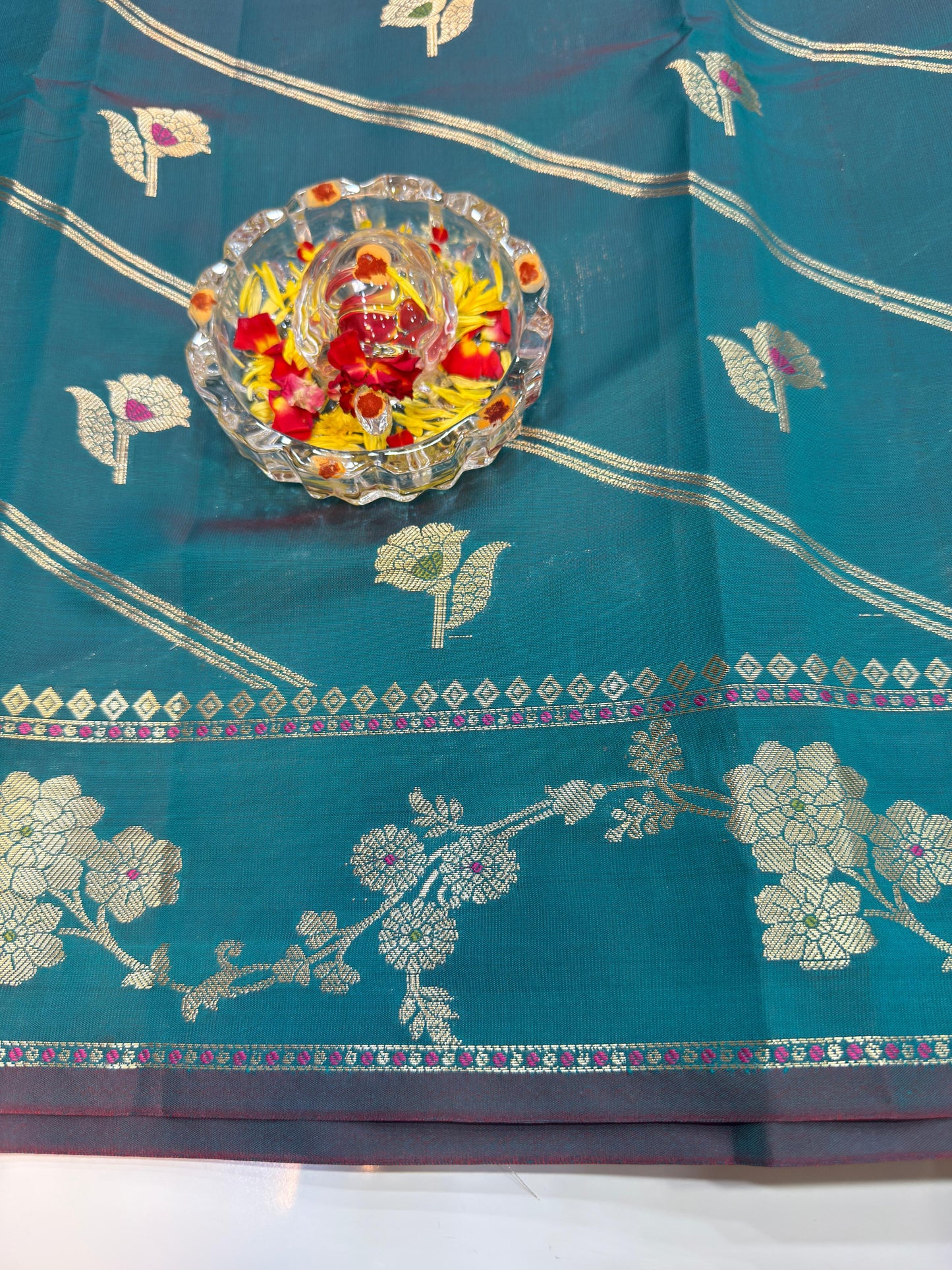 Banarasi Semi Katan Silk Saree for Women with Gold Zari Weaving, Meenakari Border and Blouse Piece