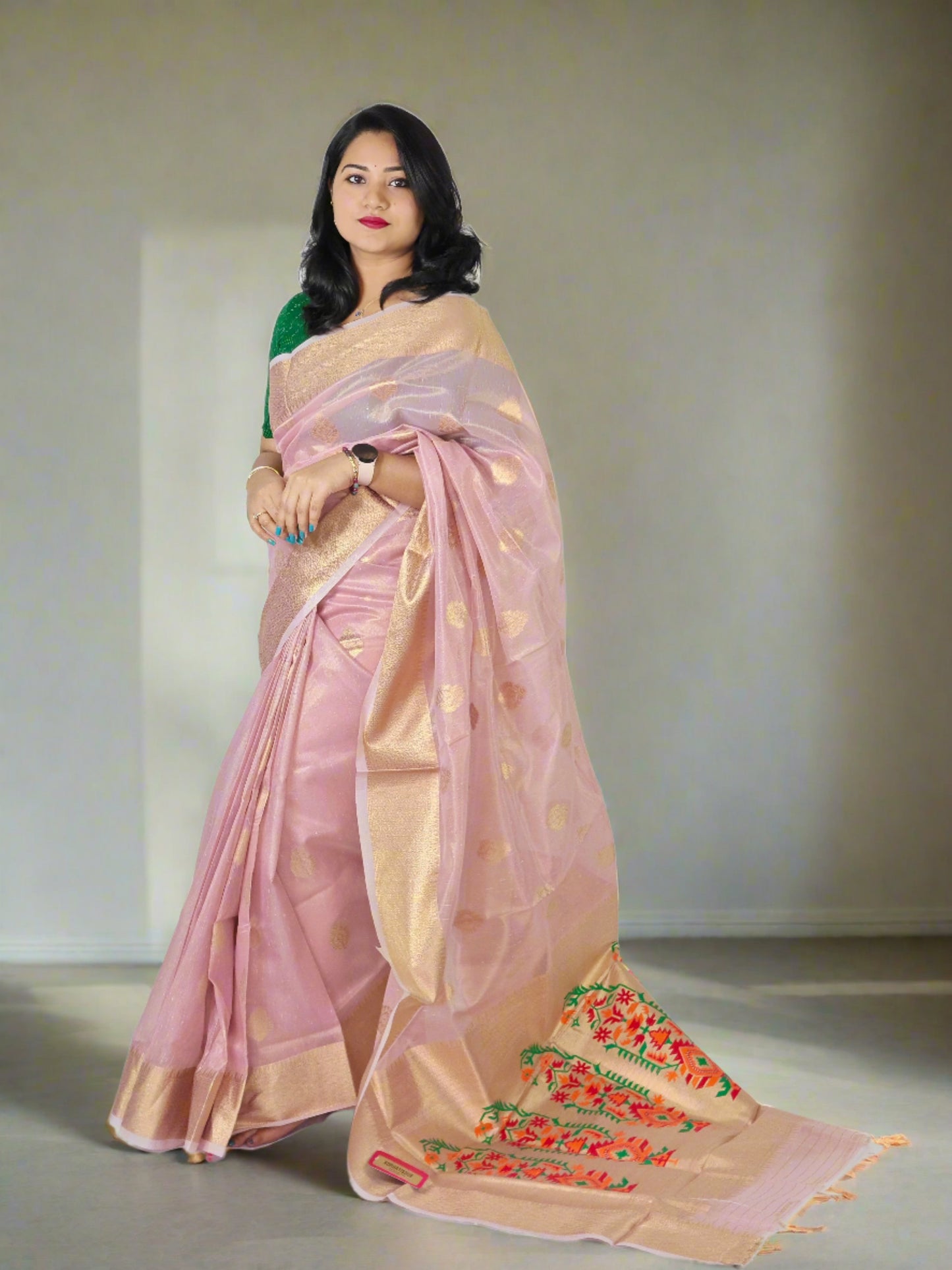 Korra Tissue Saree with Paithani Zari Weaving, Paithani Pallu and Heavy Blouse – Wedding Wear