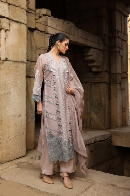 Organza Kurta Pant Dupatta Set for Women with Cutwork and Lace Detailing, V-Neck Ethnic Wear Set