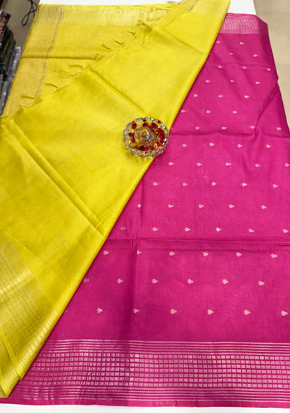 Semi Cotton Silk Saree with 2D Woven Buttas and Contrast Pallu – Elegant Daily and Festive Wear Saree