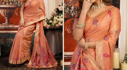 Puri Cotton Zari Border Saree with Fancy Tassels and Blouse for Women
