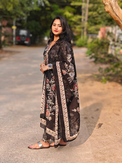 Cotton Afghani Suit Set with Embroidery and Printed Dupatta for Women – Sizes M to 3XL