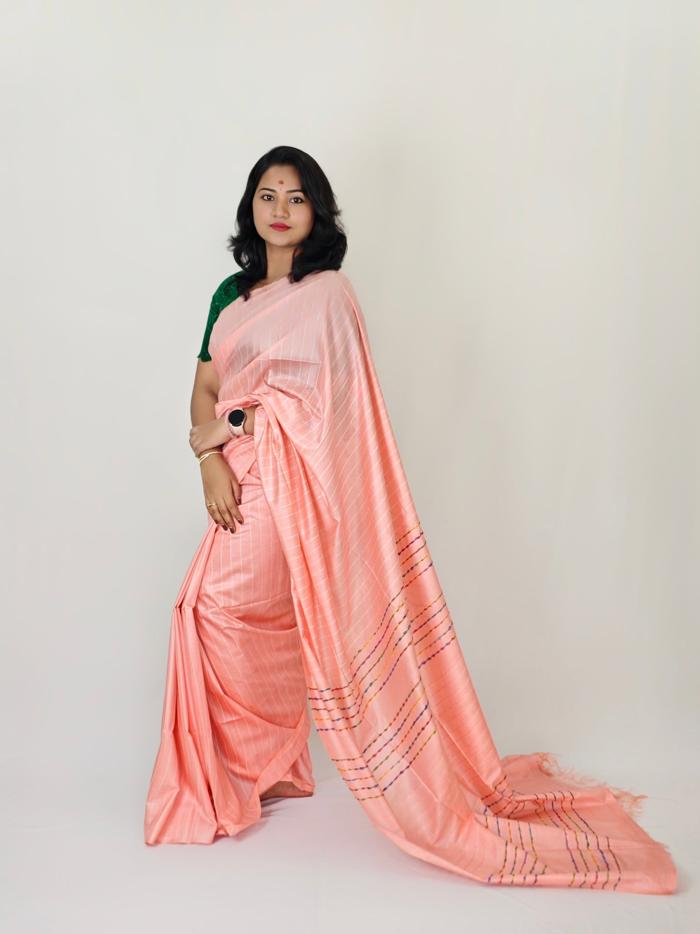 Kota Doria Stepal Saree with Lab Lab Design and Zari Border – Lightweight Festive Wear