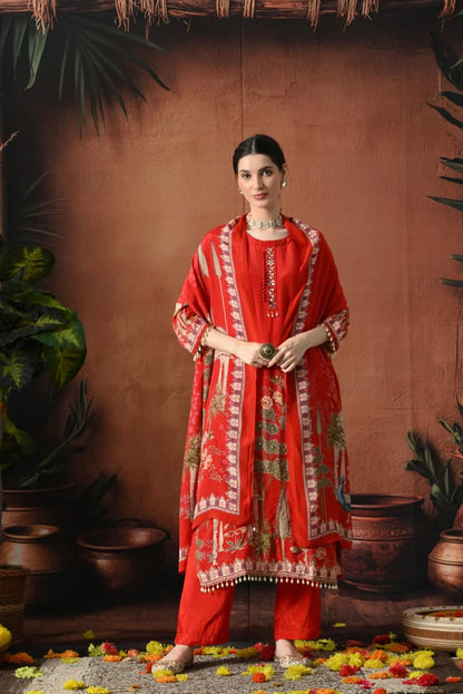 Natural Crepe Kurta Pant Dupatta Set with Elegant Detailing Work – Festive and Party Wear Suit Set for Women