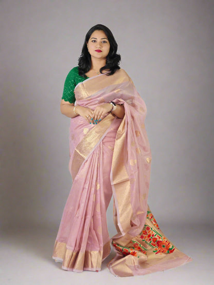 Korra Tissue Saree with Paithani Zari Weaving, Paithani Pallu and Heavy Blouse – Wedding Wear