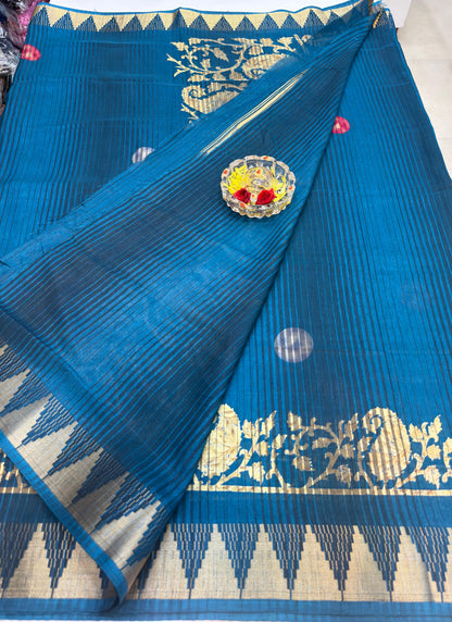 Printed Silk Blend Saree for Women with Temple Border and Traditional Ethnic Design