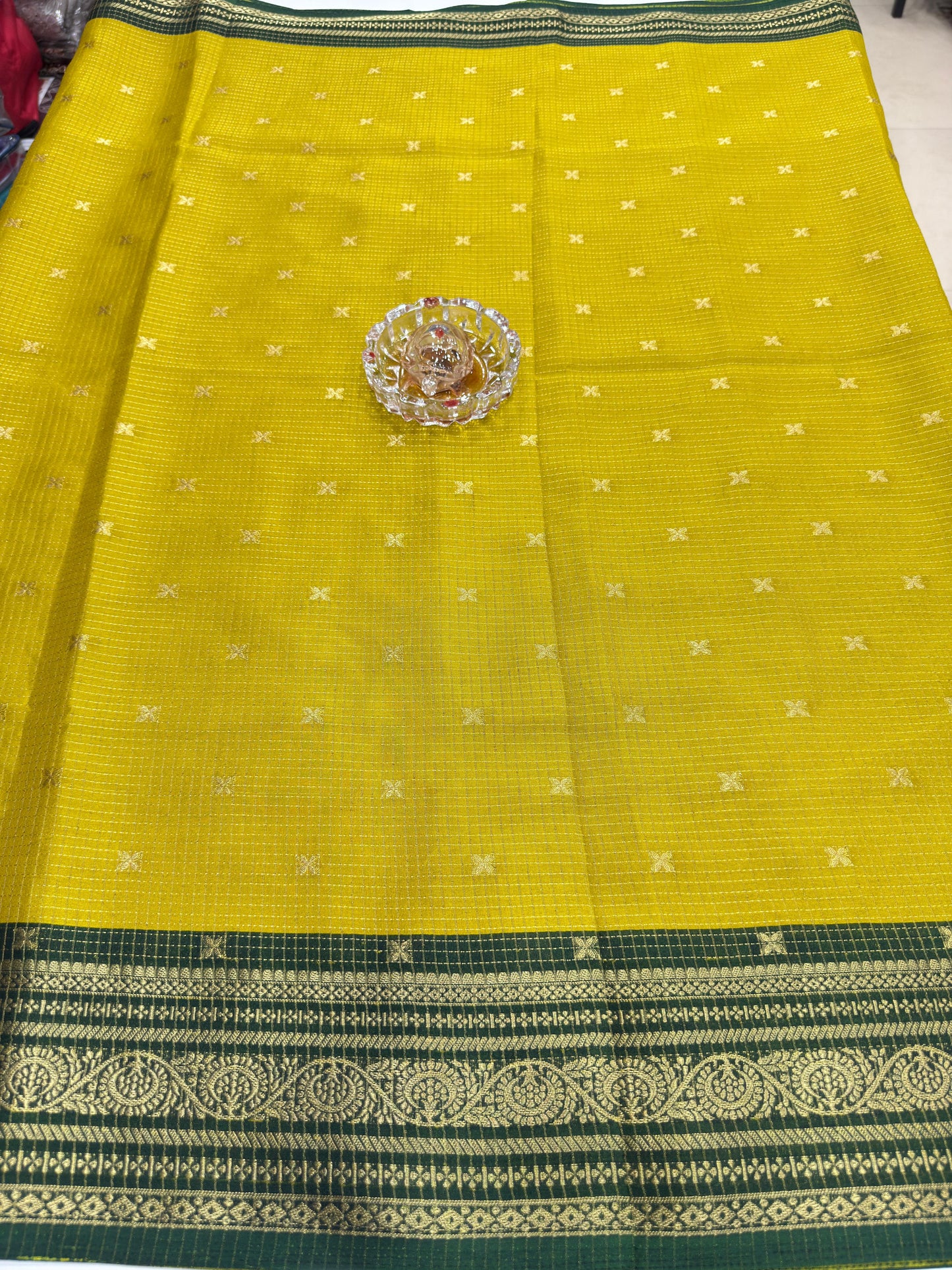 Munga pattu silk blend saree with small buti checks and zari border, women’s festive wear saree