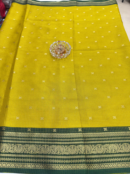 Munga pattu silk blend saree with small buti checks and zari border, women’s festive wear saree