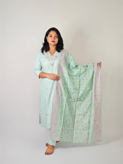 Cotton Flex Kurta Pant Dupatta Set with Handwork and Screen Print Dupatta – Women’s M to 3XL
