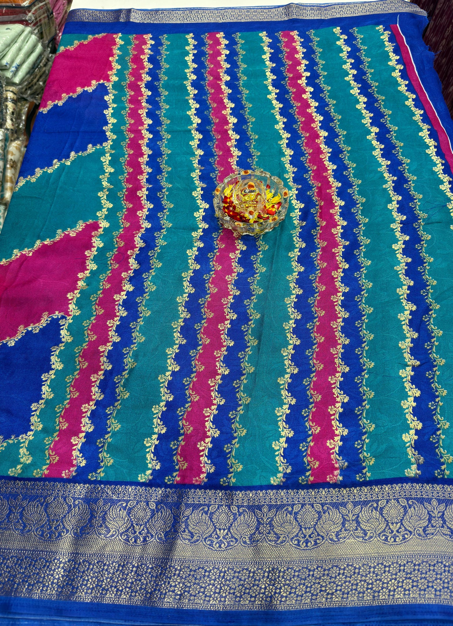 Silk Blend Saree for Women with Heavy Woven Border and Traditional Ethnic Design