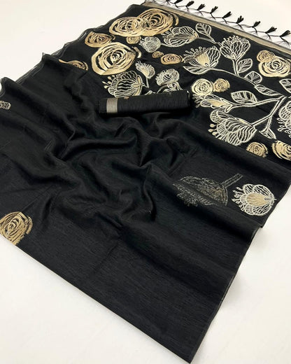 Munga Silk Handloom-Style Saree with Floral Weave