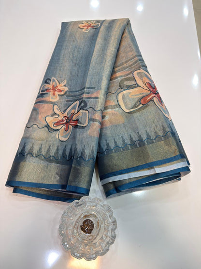 Erode Cotton Printed Saree with Aari Work and Tassel Pallu with Blouse Piece for Women