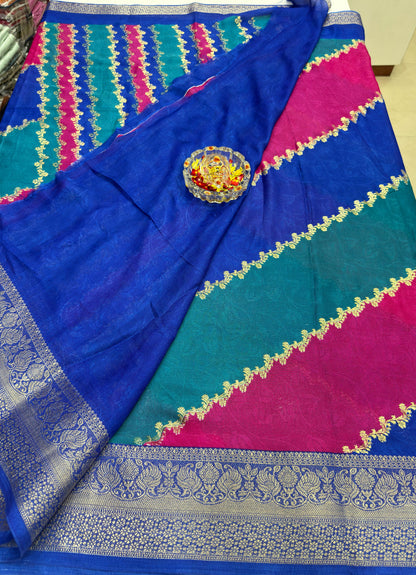 Silk Blend Saree for Women with Heavy Woven Border and Traditional Ethnic Design